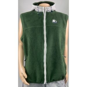 Starter Men’s Full Zip Hooded Fleece Vest. Green. Medium.
